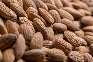 Almond nuts close up. Healthy fitness super food.