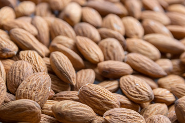 Almond nuts close up. Healthy fitness super food.