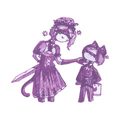 teenagers cartoons manga style. boy and girl in vintage costumes. hand-drawn graphic illustration