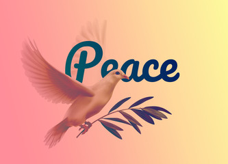 Vector illustration of a dove and olive branch for international day of peace on background