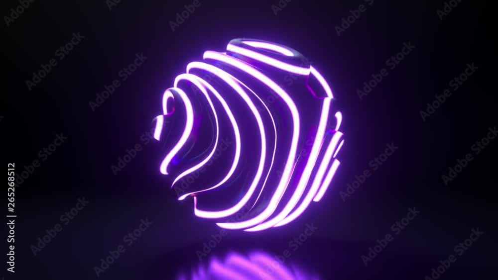 Poster glowing neon light sphere. abstract background with futuristic ultraviolet wavy ripples. motion desi