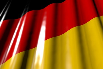 beautiful shining - looks like plastic flag of Germany with big folds lay diagonal - any occasion flag 3d illustration..