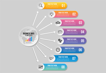 Vector Infographics Elements Template Design with Marketing Icons and options Steps can be used for presentation, diagrams, annual reports, workflow layout