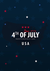 4th of July. USA independence day celebration banner with map of USA on the background. Vector illustration.