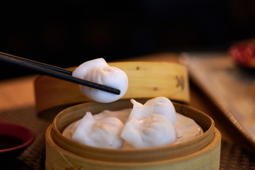Dim Sum in Bamboo Steamed Bowl asian Restaurant