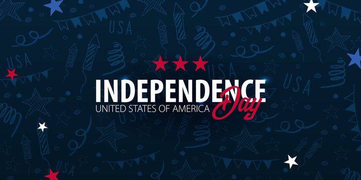 4th of July. USA independence day celebration banner. Hand draw doodle background. Vector illustration.
