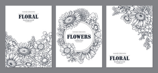 Set of three banners with beautiful flowers and plants