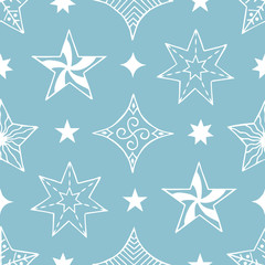 Obraz premium Hand drawn festive stars seamless pattern. Christmas decoration with glitter elements. Vector holiday gift wrapper. Fancy background. 