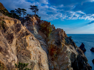 【伊豆半島ジオパーク】静岡県西伊豆黄金崎の夕景【冬】