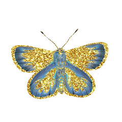 Isolated watercolor illustration of golden butterfly on white background