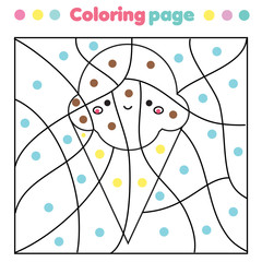 Children educational game. Coloring page with cute ice cream. Color by dots printable activity