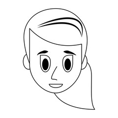 Young woman face cartoon in black and white