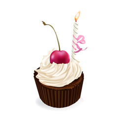 Cupcake, fairy cake. Cherry muffin. 3d realistic