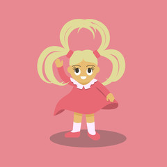 Cute little girl with a smile and beautiful hair waving a hand