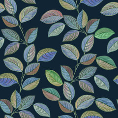 Obraz premium Seamless watercolor leaves. Hand painted leaves of different colors on a white background. Leaves for design.