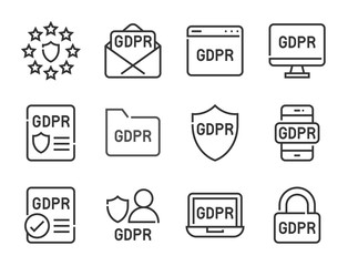 GDPR General Data Protection Regulation icon set, line style