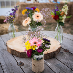 bouquet of flowers on wooden table