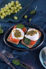 Poached Egg Sandwich, Salmon and Pesto Sauce