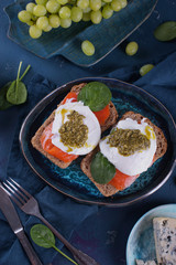 Poached Egg Sandwich, Salmon and Pesto Sauce
