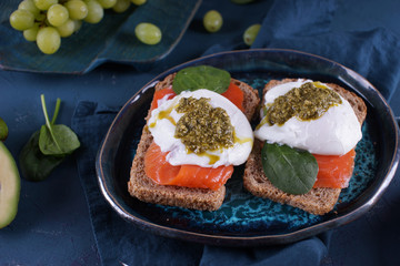 Poached Egg Sandwich, Salmon and Pesto Sauce