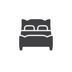 Double bed vector icon. filled flat sign for mobile concept and web design. Double bed with two pillows glyph icon. Symbol, logo illustration. Pixel perfect vector graphics