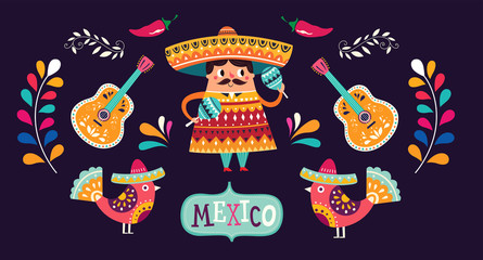 Vector illustration with symbols for Mexican celebrations