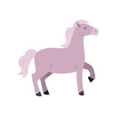 Light pink horse walking with head up to the food place