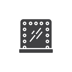 Mirror frame with lamps vector icon. filled flat sign for mobile concept and web design. Makeup mirror with electric bulbs glyph icon. Symbol, logo illustration. Pixel perfect vector graphics