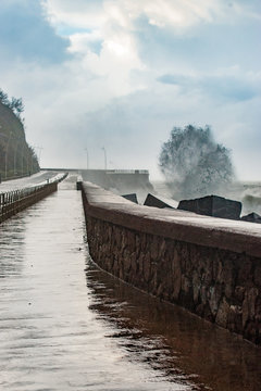 Giant waves in Donostai, Spain during winter storm