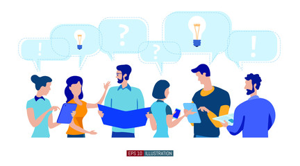 Trendy flat illustration. Office workers planing business mechanism, analyze business strategy and exchange ideas.Template for your design works. Vector graphics.