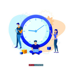 Fototapeta na wymiar Trendy flat illustration. Time to work. People use time in different ways. Time is money. Time management. Template for your design works. Vector graphics.