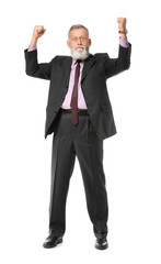 Happy mature businessman on white background
