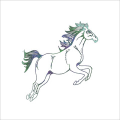 Color picture with a galloping horse. Running animal tattoo.