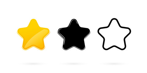 Stars icons set. Star collection in different styles: flat, line and black icon. Rating levels stars. Vector illustration.