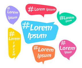 Collection Colorful speech bubbles with hashtag symbol for your text. Set of empty bubble with hashtags. Vector illustration for web site or mobile app