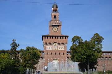 Fototapeta na wymiar Sforza Castle, medieval architecture in Milan, Italy 
