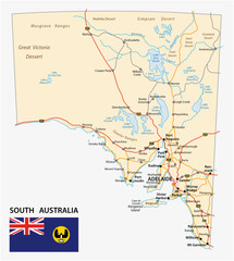 road map of the state South Australia with flag