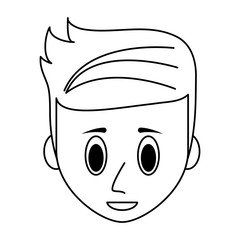 Young man face cartoon in black and white