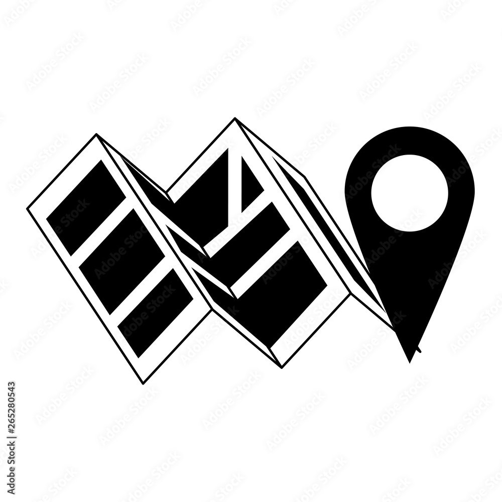 Sticker Map and location pin symbol in black and white