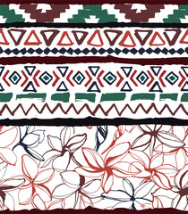 Seamless geometric pattern. Ethnic aztec tropical tribal floral flowers background