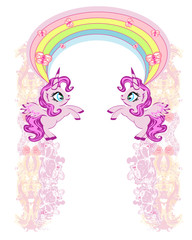 Obraz na płótnie Canvas Cute unicorns, rainbow, pastel frame