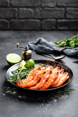 Boiled prawn shrimps on a plate