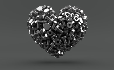 Bolts and nuts in heart shape