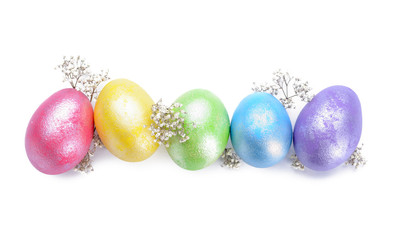 Beautiful Easter eggs on white background
