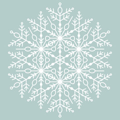 Round white snowflake. Abstract winter ornament. Fine snowflake