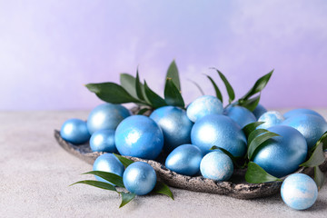 Beautiful Easter eggs on table