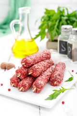 Raw lula kebab on skewers