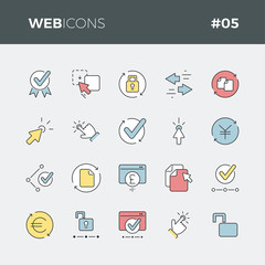 Web linear color icons set #05 - Part of a series - Iconset with button symbol of web, business, network, marketing, commerce, data, ranking. Colored outline thin icon style.