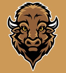 Bison Head Mascot Illustration in Cartoon Style