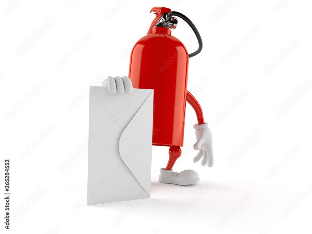 Poster fire extinguisher character with envelope